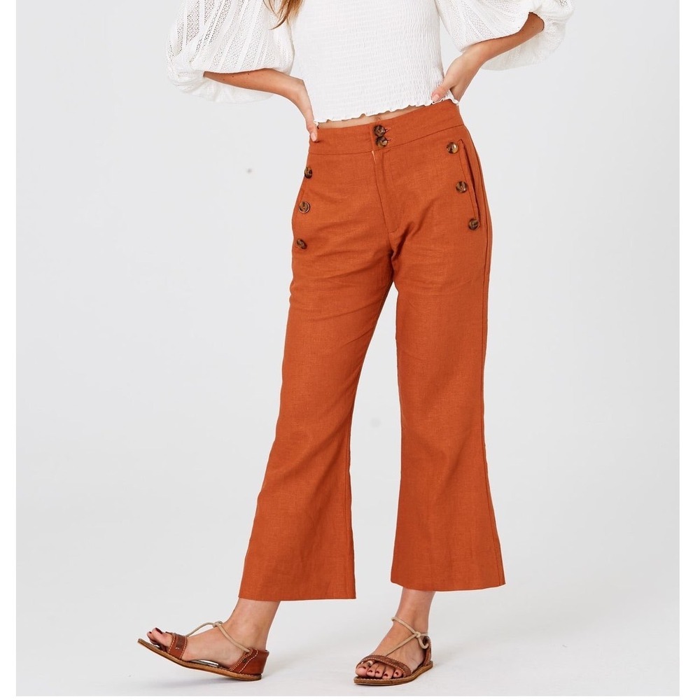Jen's Pirate Booty Gwen Sailor Pants Womens XS/S Sunburn Linen Blend Wide Leg
